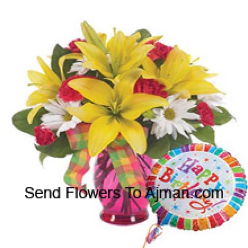 Assorted Flowers with Cute Birthday Ballon