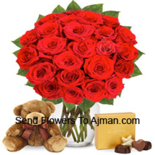 30 Red Roses with Imported Chocolates and Teddy