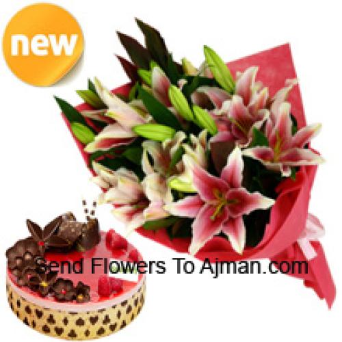 Cute Pink Lilies with Strawbery Cake