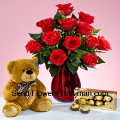 12 reed Roses with 12 Inch Teddy and Ferrero Rochers