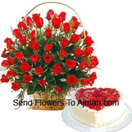 50 Red Roses with Yummy Vanilla Cake