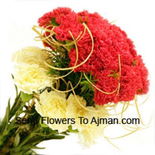 36 Red and White Carnations