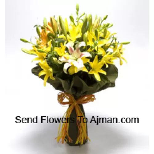 A Big Bunch Of Yellow And White Lilies With Seasonal Fillers