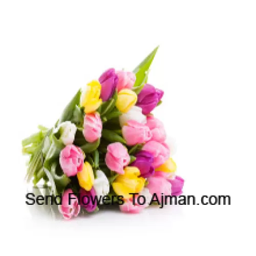 A Beautiful Hand Bunch Of Mixed Colored Tulips With Seasonal Fillers - Please Note That In Case Of Non-Availability Of Certain Seasonal Flowers The Same Will Be Substituted With Other Flowers Of Same Value