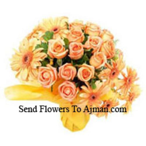 12 Orange Roses and Exotic Gerberas