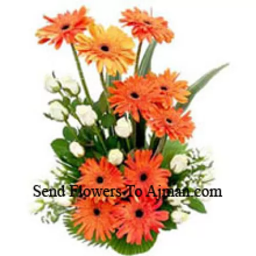 Basket Of White Roses And Gerberas