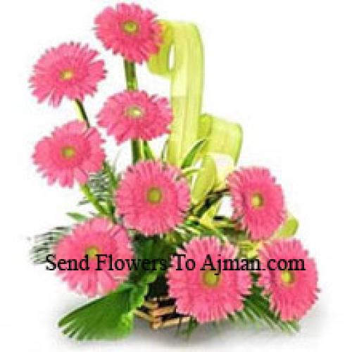 Basket Contaning 9 Pink Gerberas