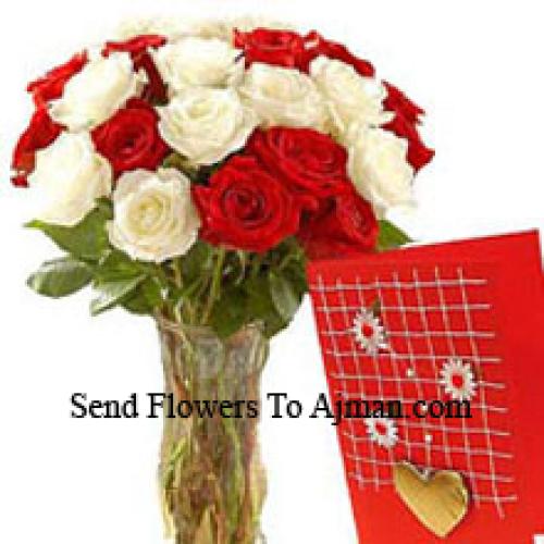 24 Red & White Roses