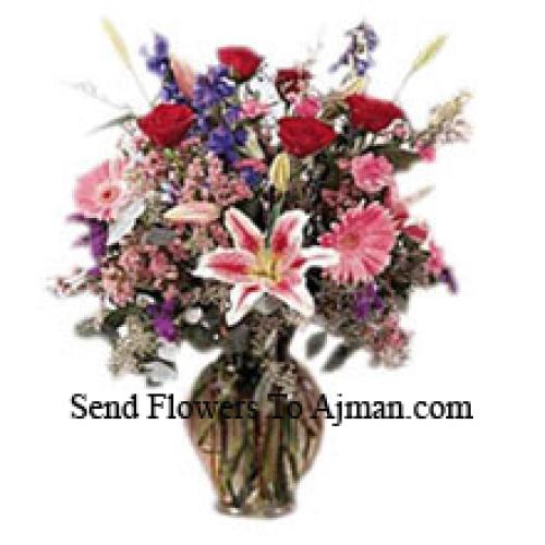 Lilies, Roses and Gerberas in Vase