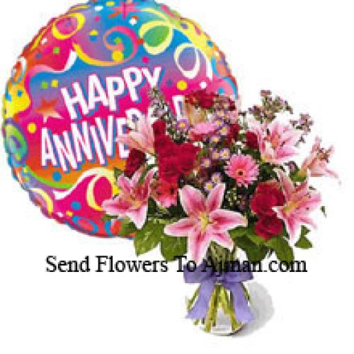 Anniversary Balloon with Assorted Flowers