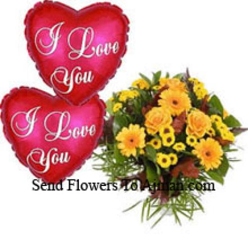 Roses and Gerberas with Heart Balloon