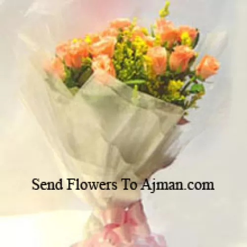 Bunch Of 12 Orange Roses With Seasonal Filler