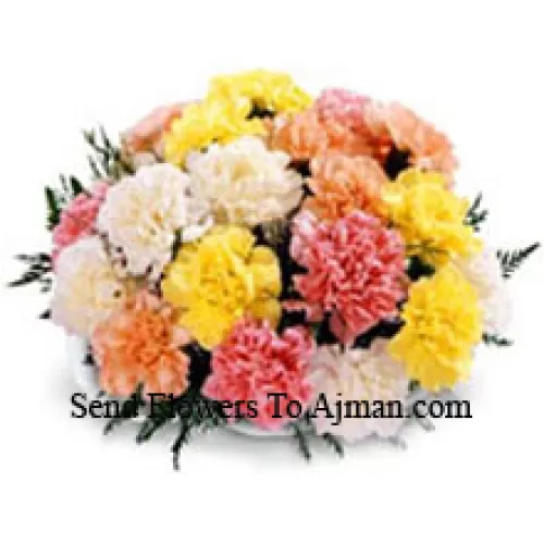 Basket Of 24 Mixed Colored Carnations