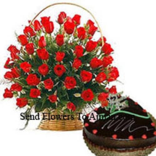 50 Red Roses with 1 Kg Cake