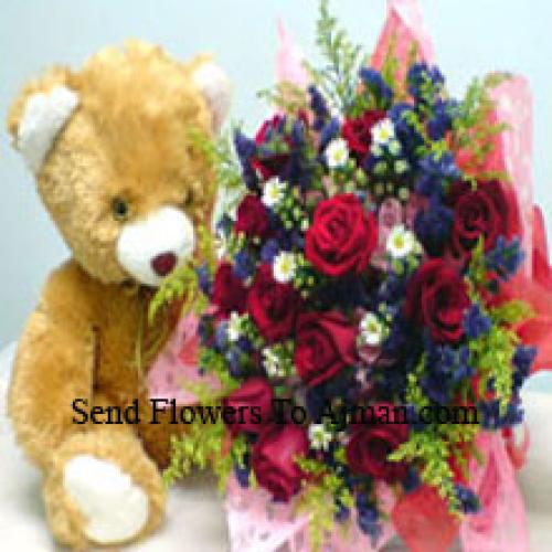 12 Red Roses with 12 Inch Teddy