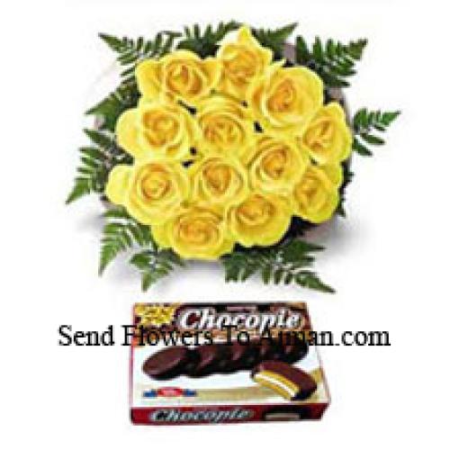 12 beautiful Yellow Roses with Chocolate Box