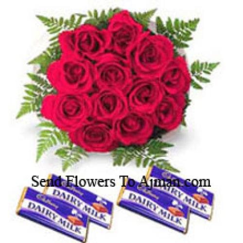 12 Red Roses with Tasty Cadbury Chocolates