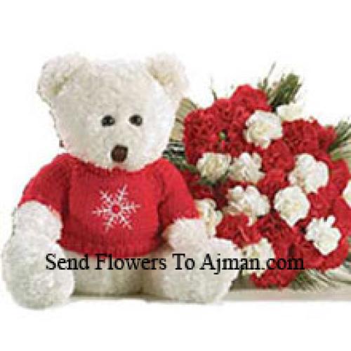 Roses and Carantions with 14 Inch Teddy