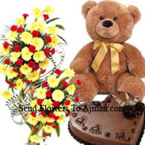 125 Roses and Gerberas with Cake and Teddy