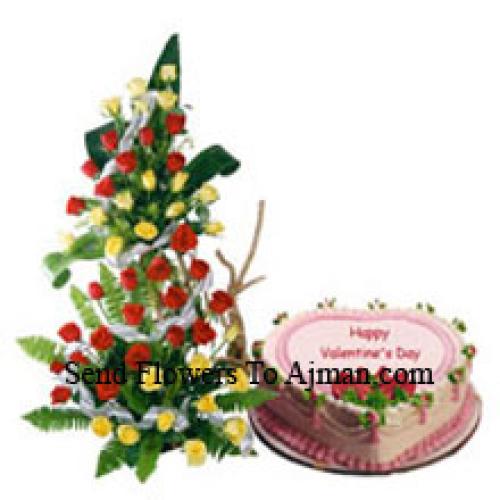 100 Red Roses with Delicious Strawberry Cake