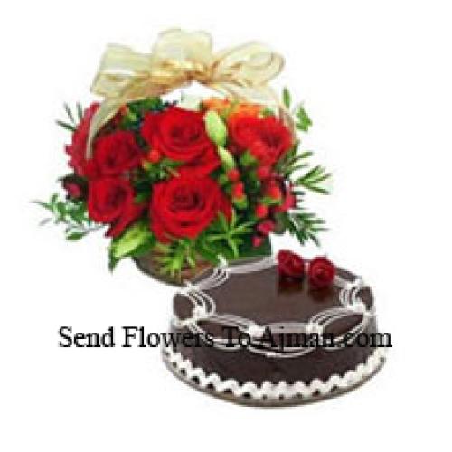 12 Rose Basket with Chocolate Truffle Cake