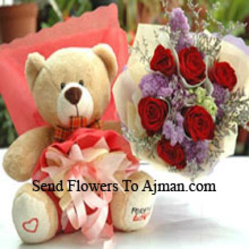 12 Inch Teddy with Lovely 6 Roses