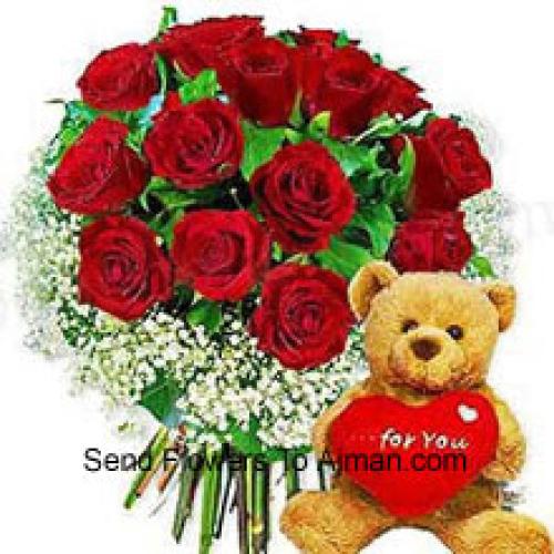 12 Roses with Teddy and Heart