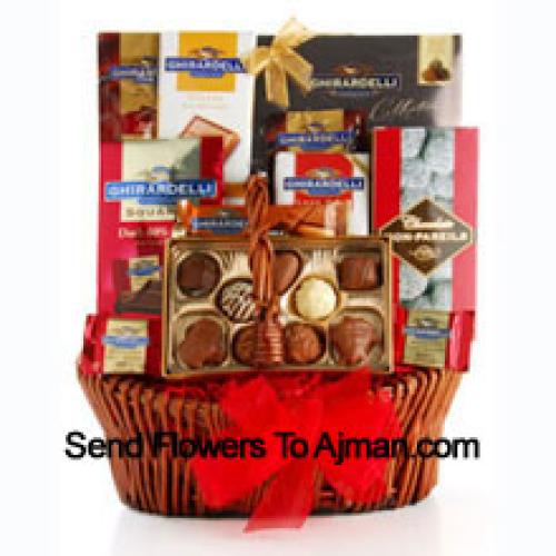 Basket Contaning Assorted Chocolates and Snacks